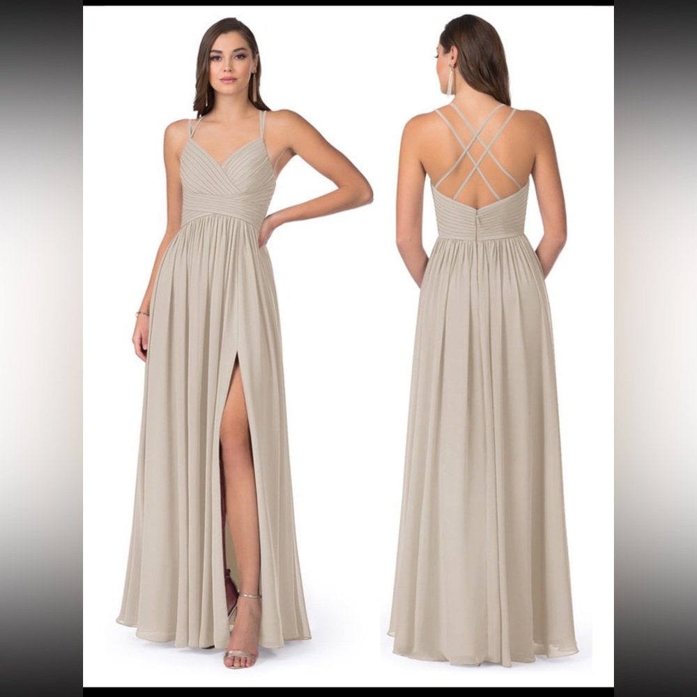 Azazie Taupe Dress with Slit